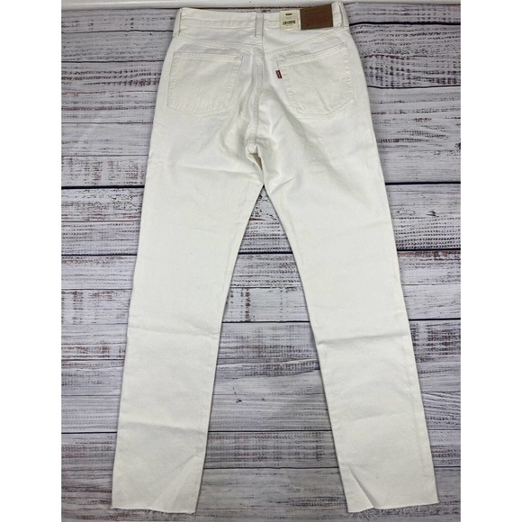 NWT Levis Premium Big E Womens 24x32 501 Straight Jeans Raw Hem Yacht Time White - Picture 10 of 11